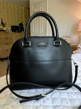 Kate Spade Grove Street Black Pebbled Leather Dome Satchel Crossbody Bag Purse